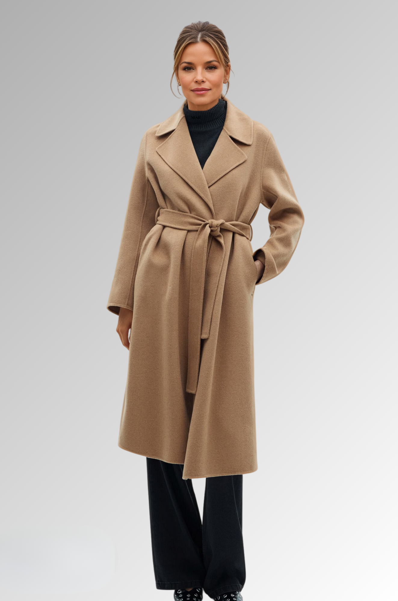 Timeless Wool Belted Wrap - Versatile Outerwear Coat for Woman