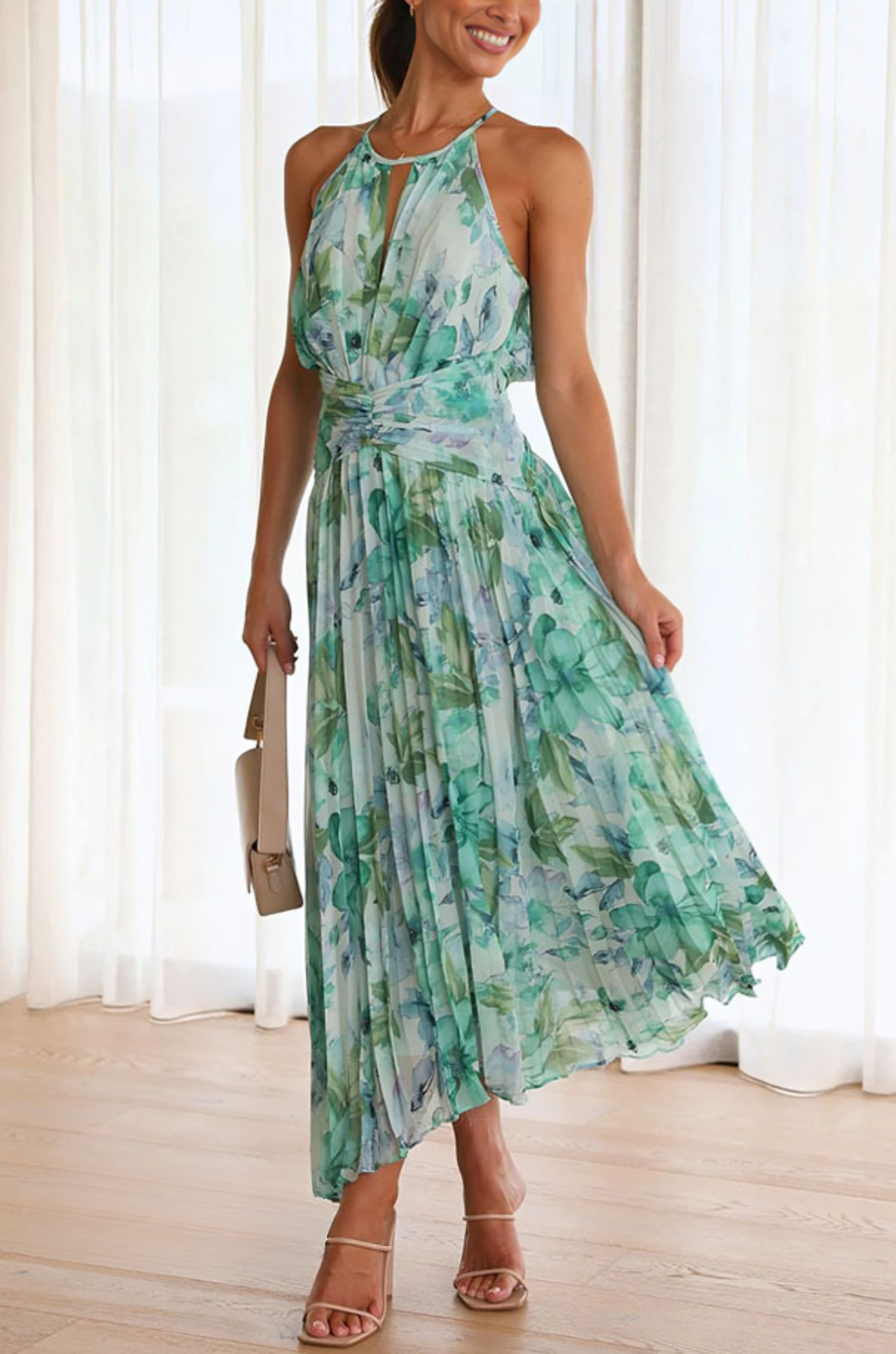 Celeste Dress - Floral Halter Maxi Dress for Woman