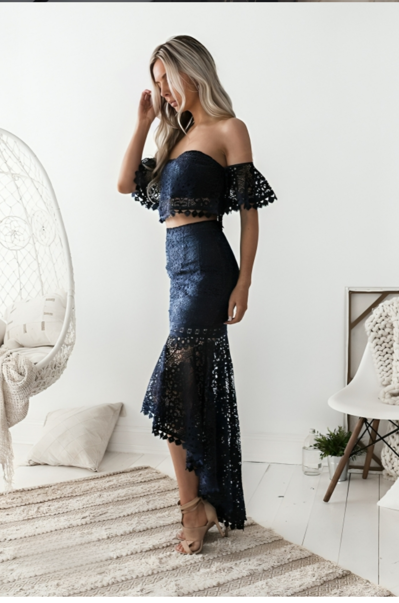 Donna Dress - Lace Off-Shoulder Midi Dress for Woman