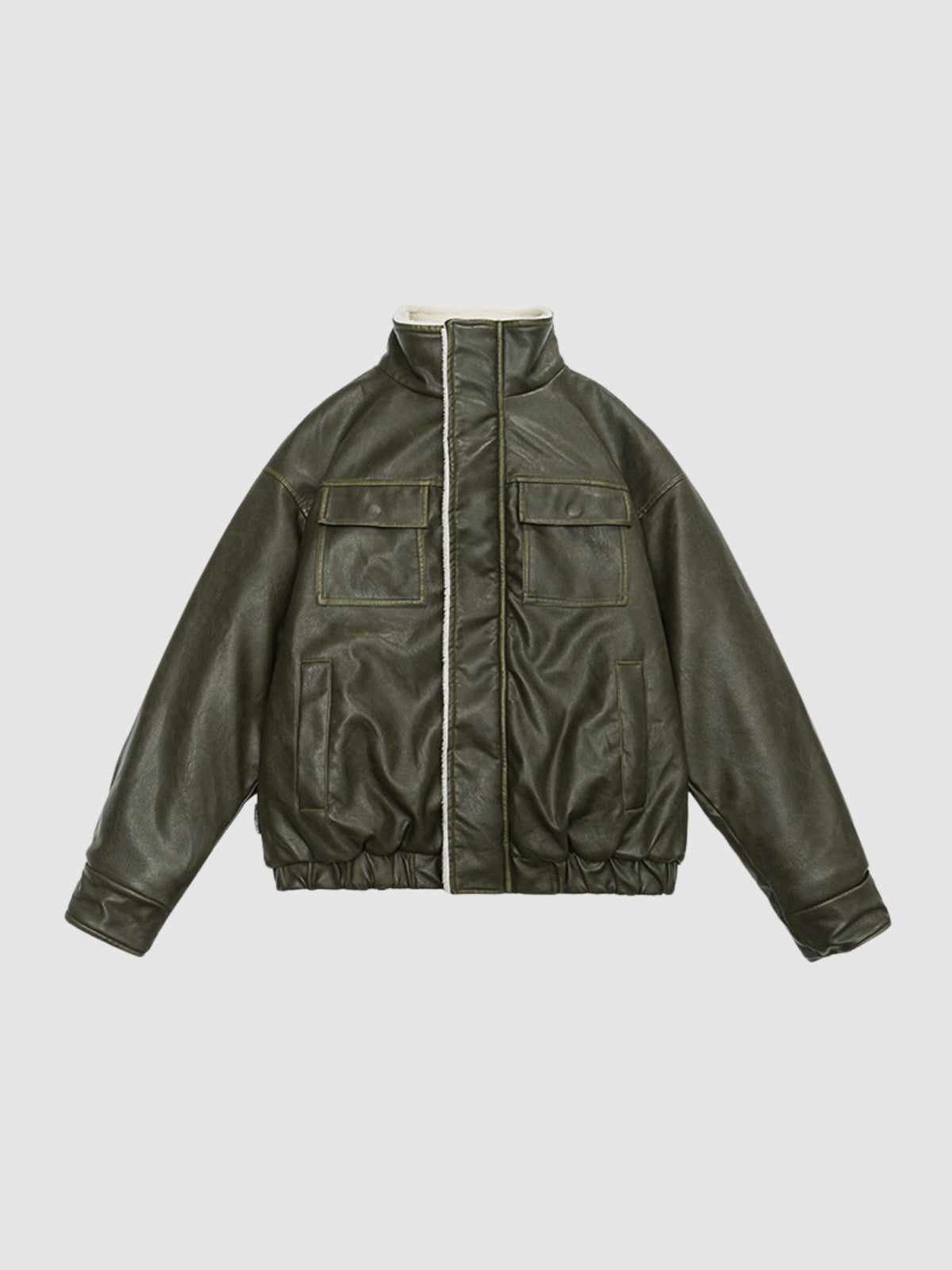 Retro Loose Leather Jacket - Shearling Bomber for Woman