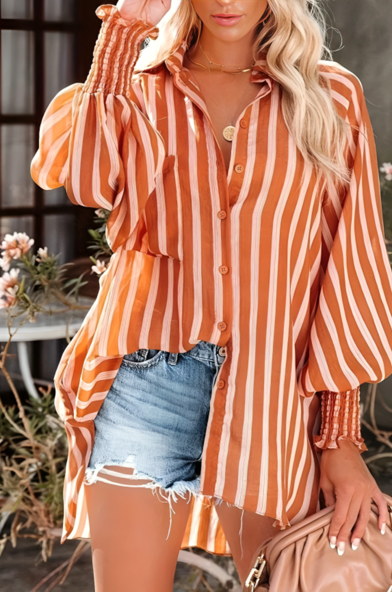 Striped Long Sleeve Blouse - Breezy Top for Woman