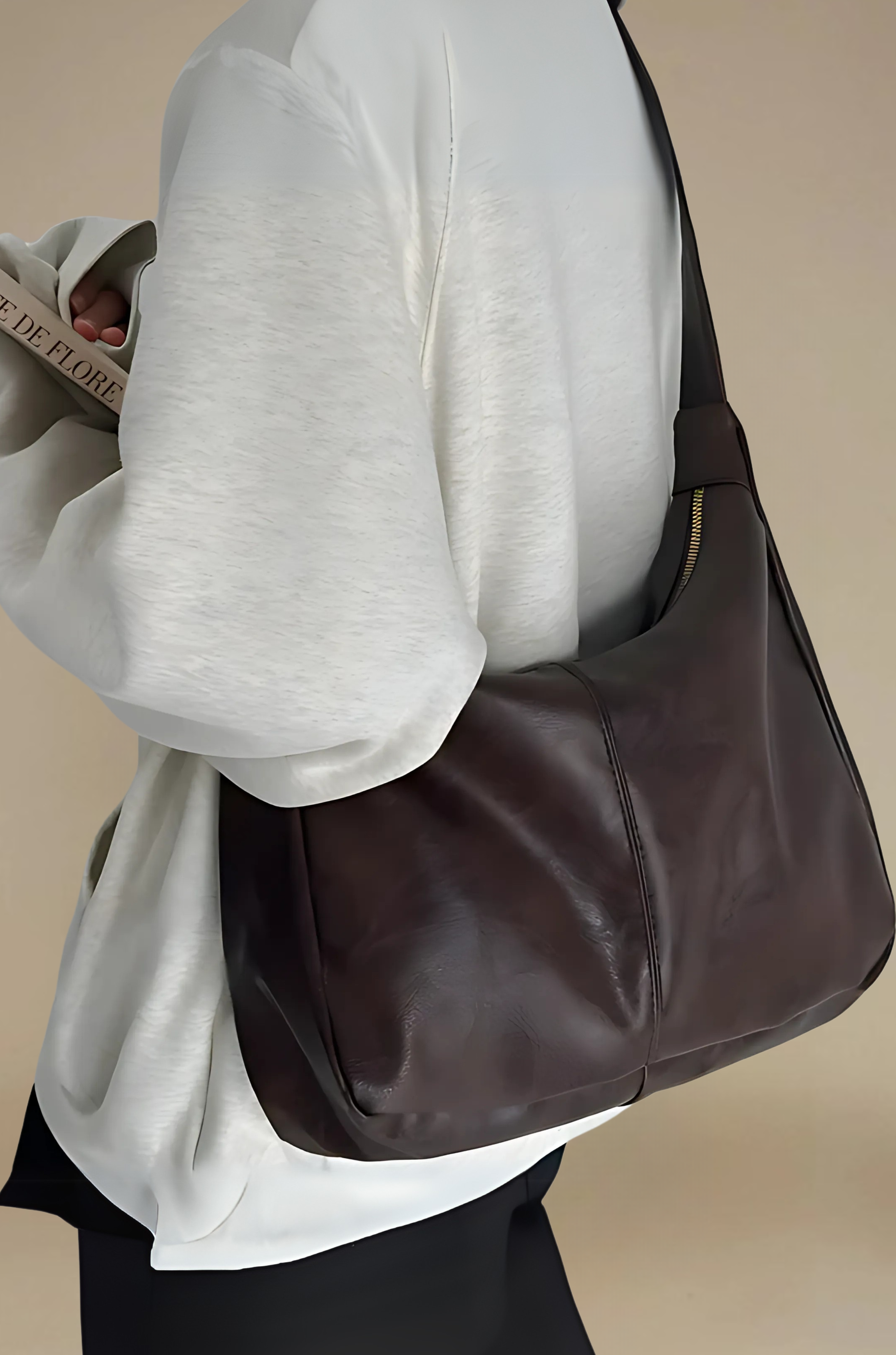 Sylvienne - Distressed Leather Shoulder Bag for Woman