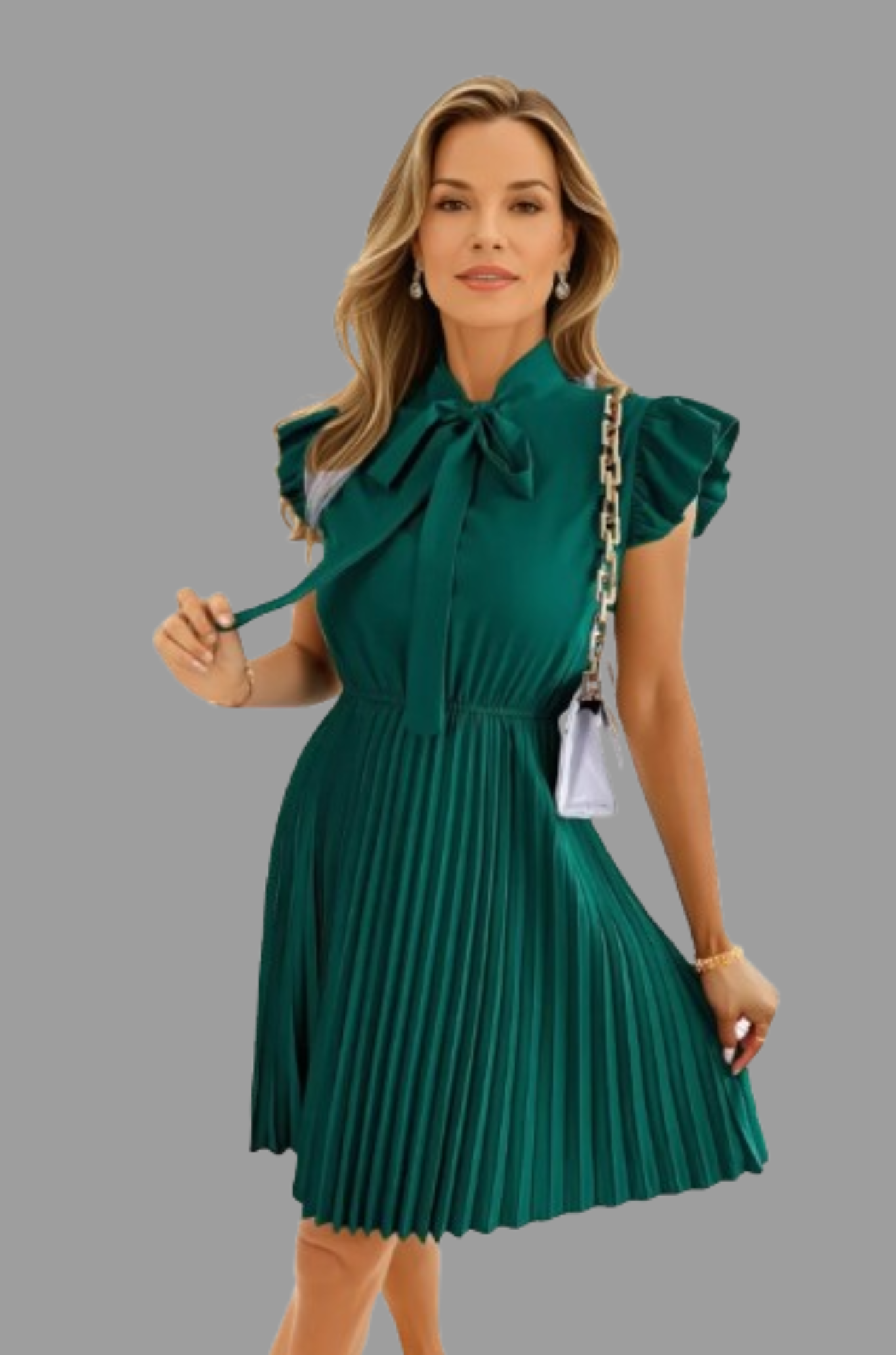 Fiona - Stunning Tie-Waist Pleated Midi Dress for Woman