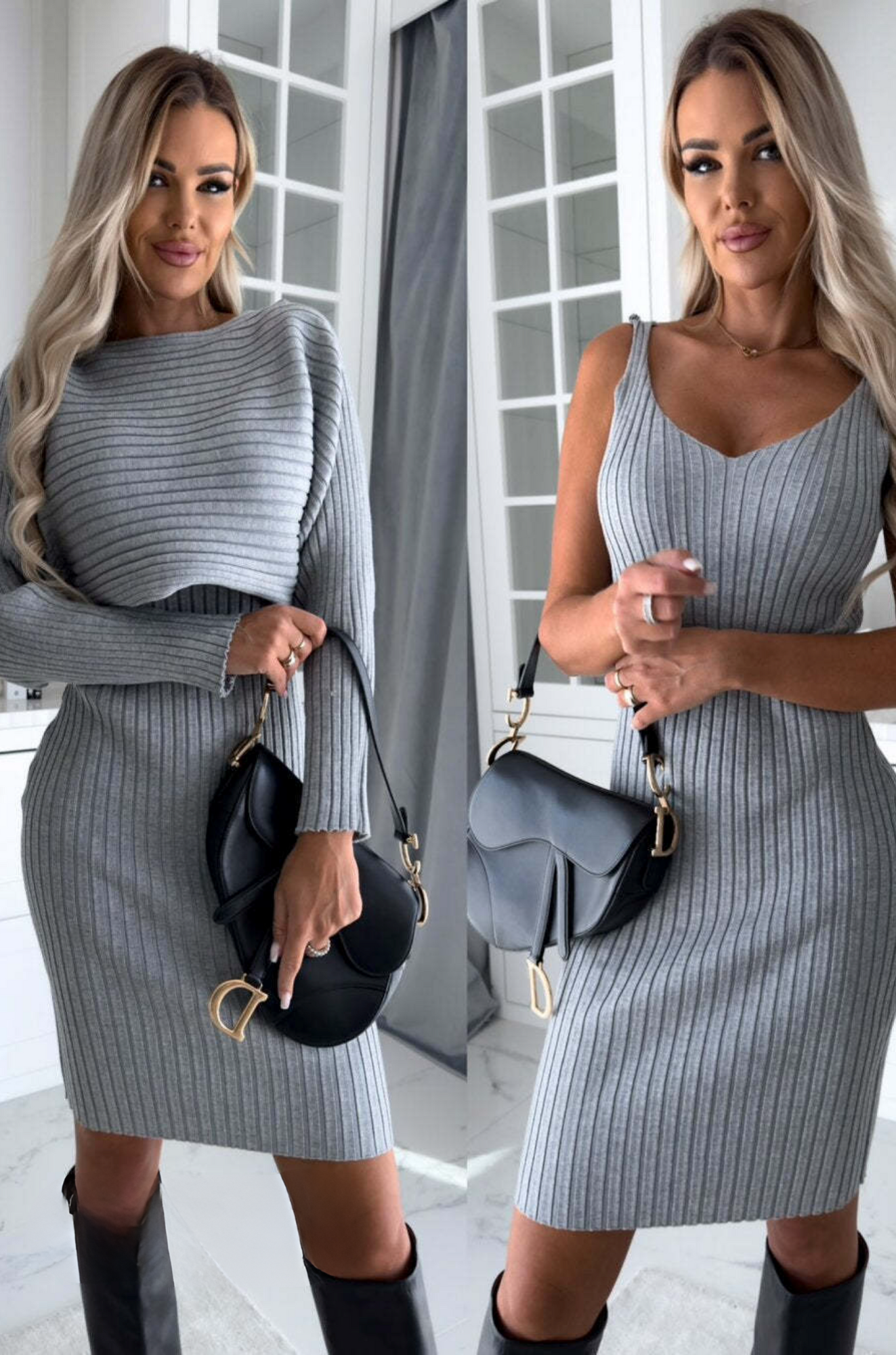Olivia Set Dress - Ribbed Knit Two-Piece for Woman