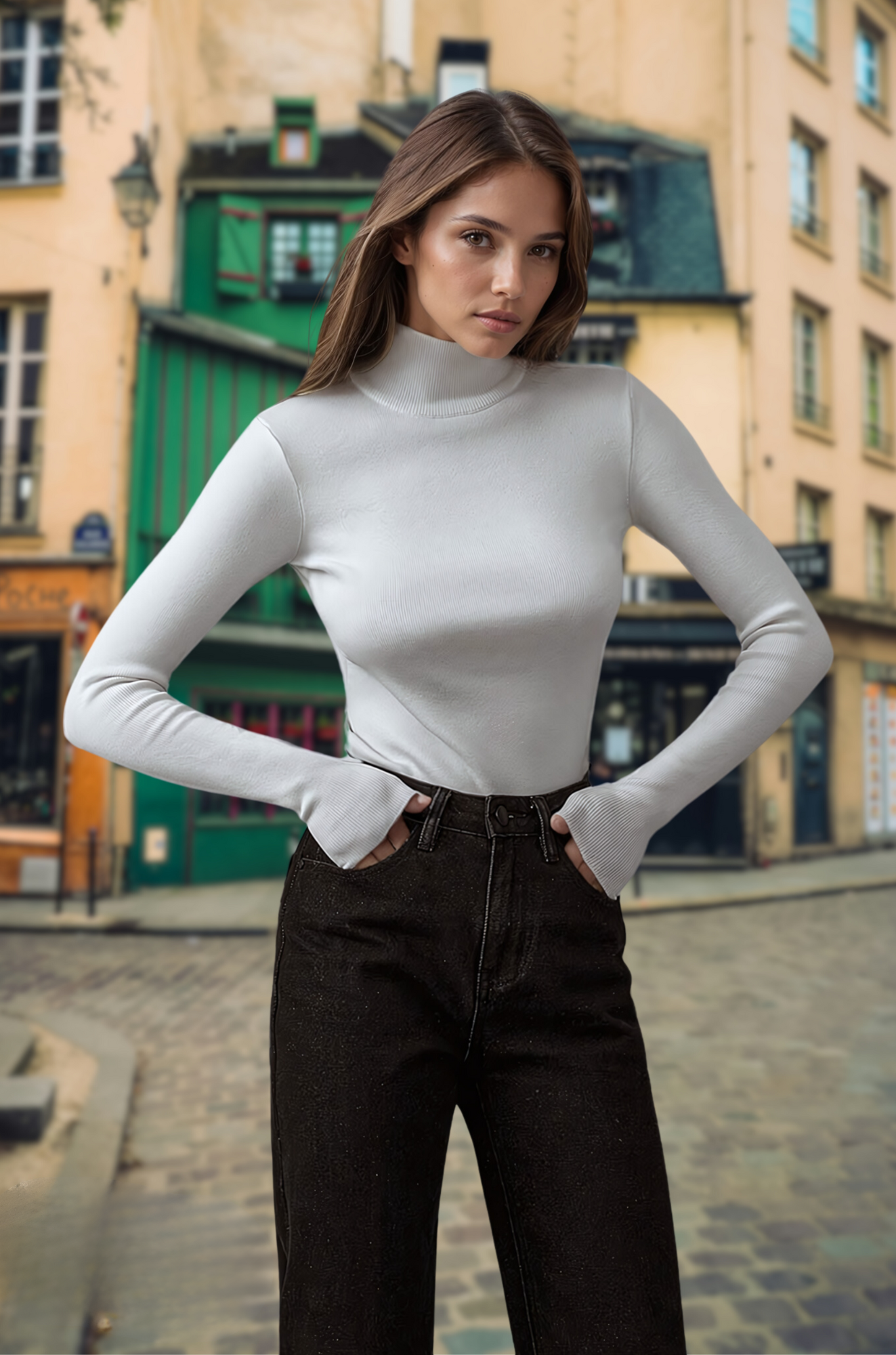 Lynn Merino - Ribbed High-Neck Sweater for Woman