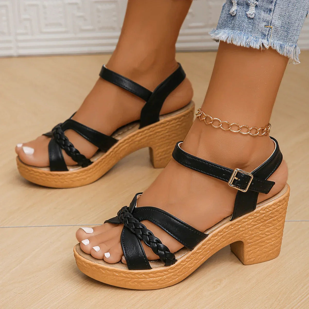 Comfy Heel Sandals - Comfortable Summer Footwear for Woman