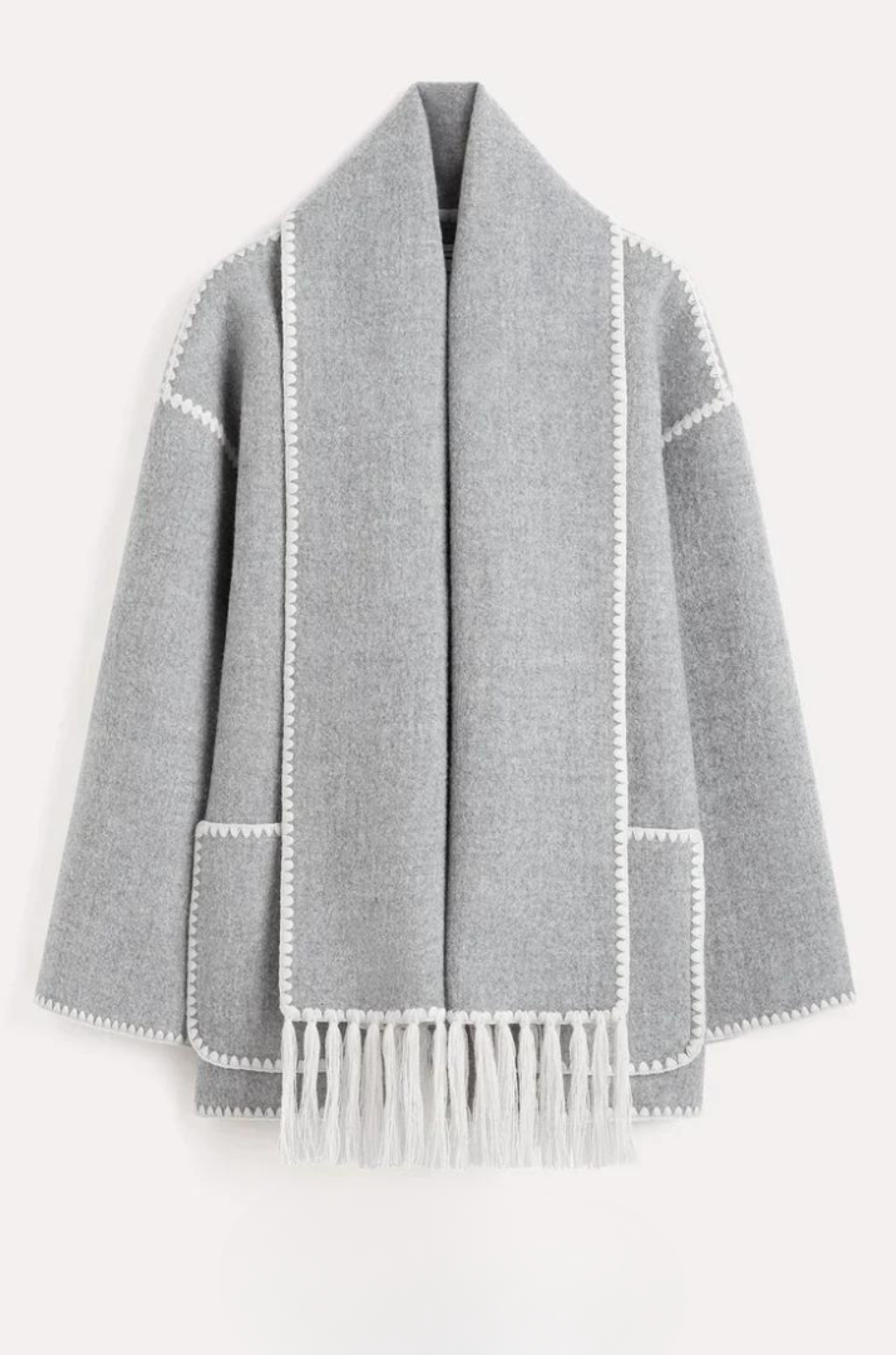 Essential Scarf Coat - Oversized Coat with Built-In Scarf for Woman