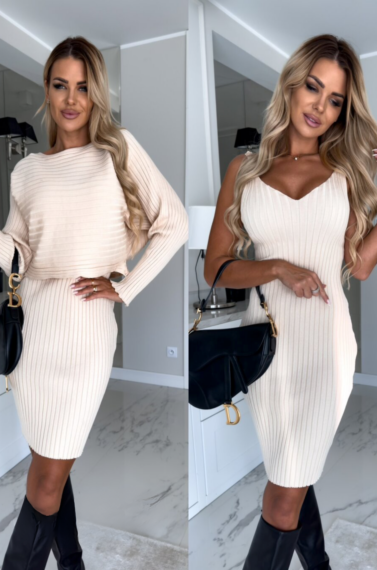 Olivia Set Dress - Ribbed Knit Two-Piece for Woman