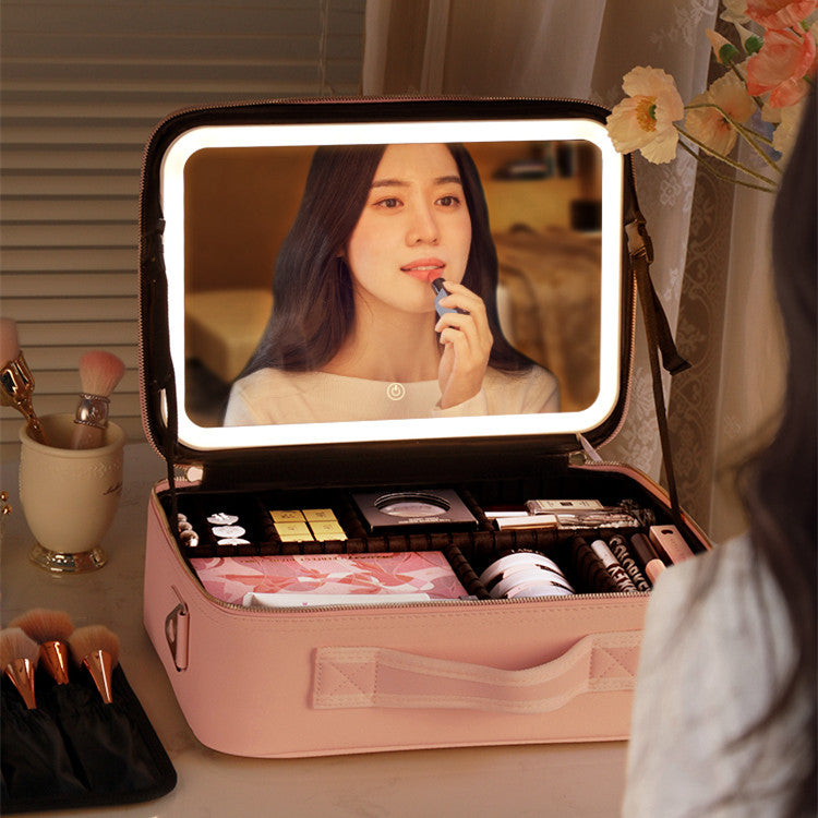 Glow Box - Portable Makeup Organizer with LED Mirror for Woman