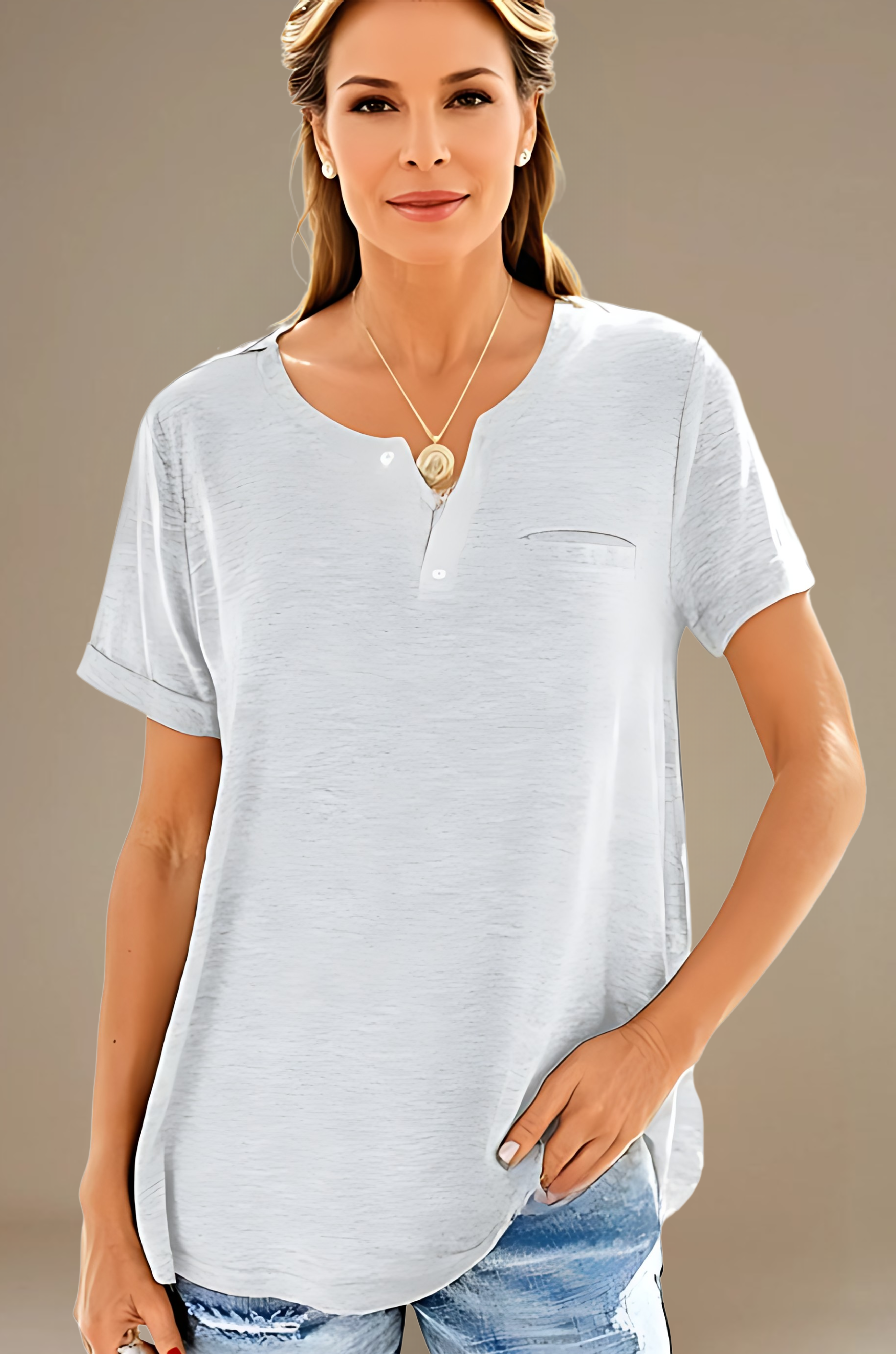 Fashion Solid Color Pocket Short Sleeve T-Shirt