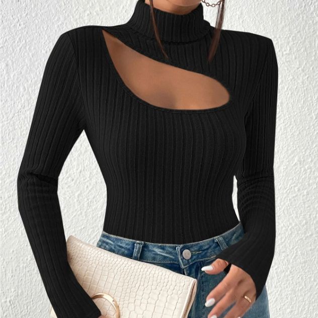 Monica Cashmere Top - Sexy Cut-Out Turtleneck Sweater for Woman