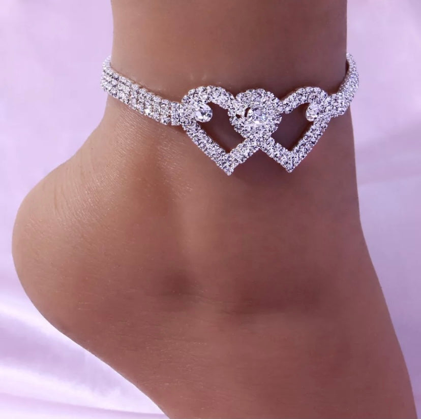 Double Heart Anklet - Heart X Heart Ankle Bracelet for Woman
