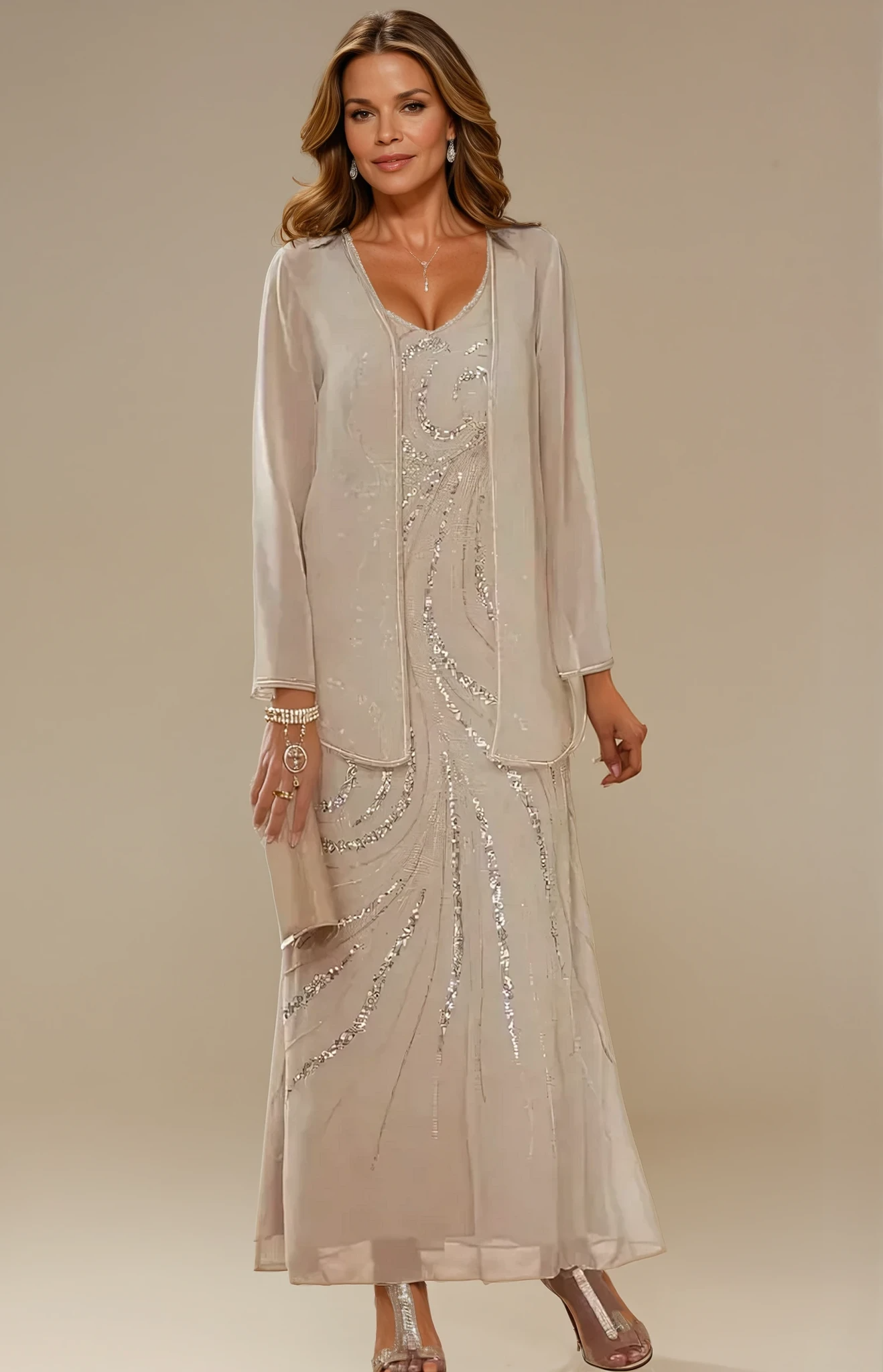 Ysoria - Sequin Gown with Sheer for Woman
