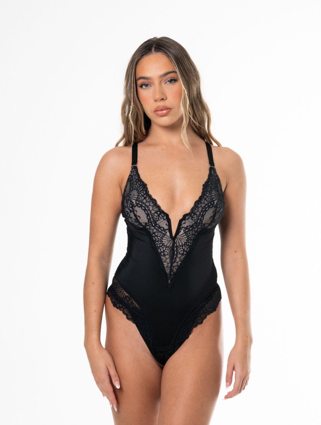 Allure Lace V-Neck Bodysuit - Sultry Lingerie for Woman